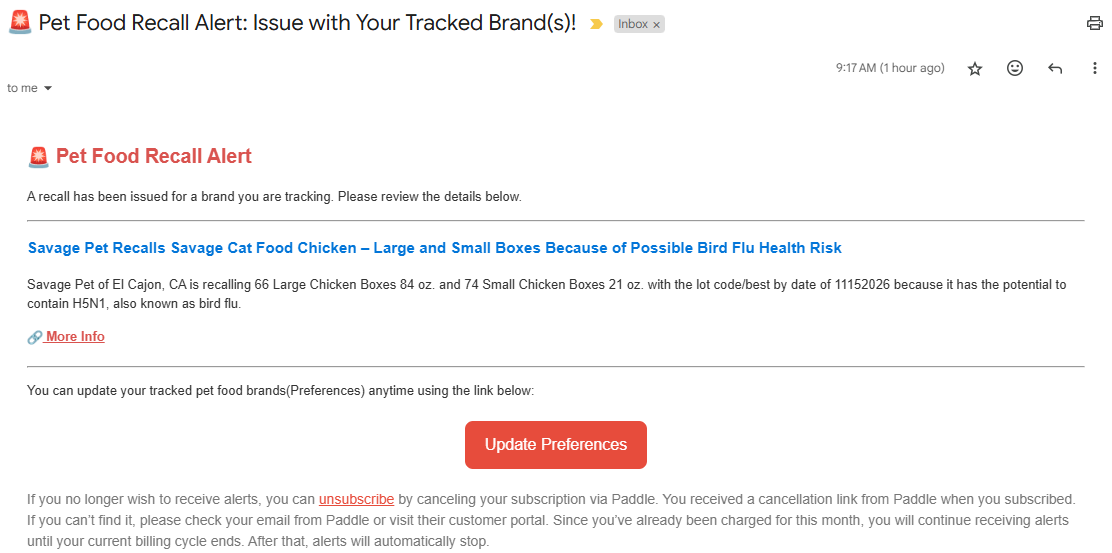Tracked Brand Alert Email